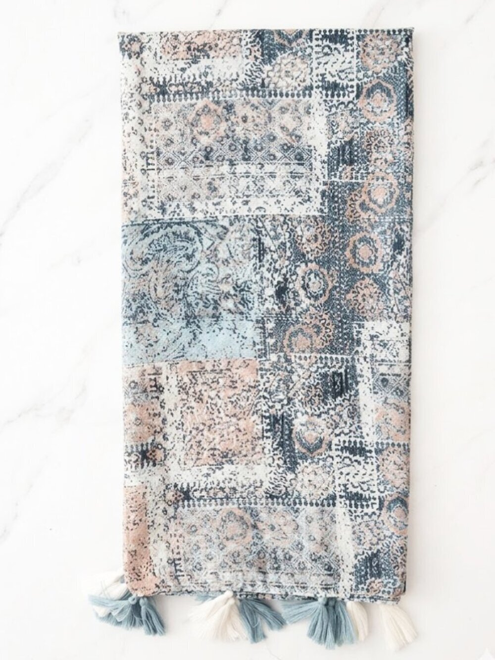 Ladies Patchwork Print Tassel Scarf